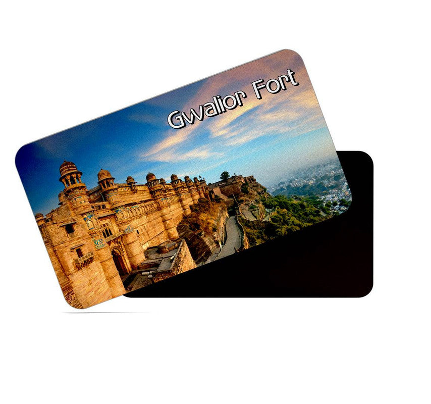 dhcrafts Rectangular Rubber Fridge Magnet / Magnetic Card Multicolor Madhya Pradesh Gwalior Fort Design Pack of 1 (8.6cm x 5.4cm)